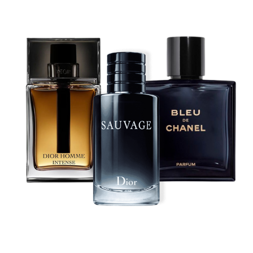 KIT 3 Perfumes: Sauvage Dior, Bleu de Chanel, and Dior Homme Intense 100ml