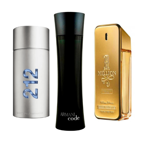 KIT 3 Perfumes: 212 Men NYC, Paco Rabanne One Milion and Armani Code Homme 100ml